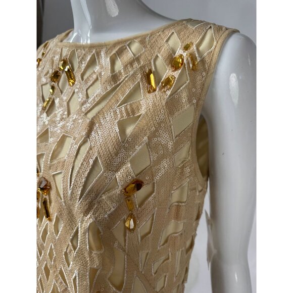 Tadashi Shoji Gold Sequin & Bead Embellished Sleeveless Dress Size 6 NWT - Picture 2 of 16